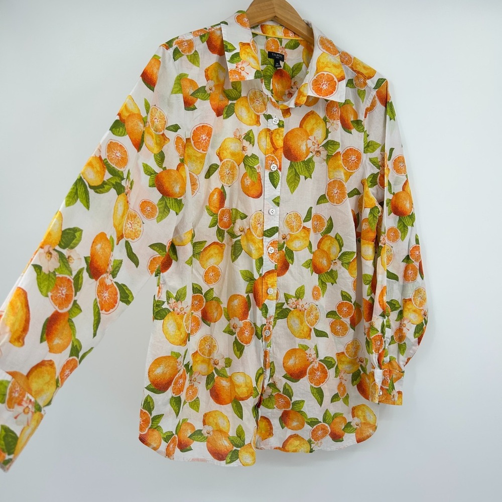 Talbots Fruit Citrus Print Button Up Top Womens 2X Coastal Preppy Tropical Artsy
